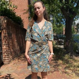 90s Vintage Les Copains Botanical Wrap Dress & Belt